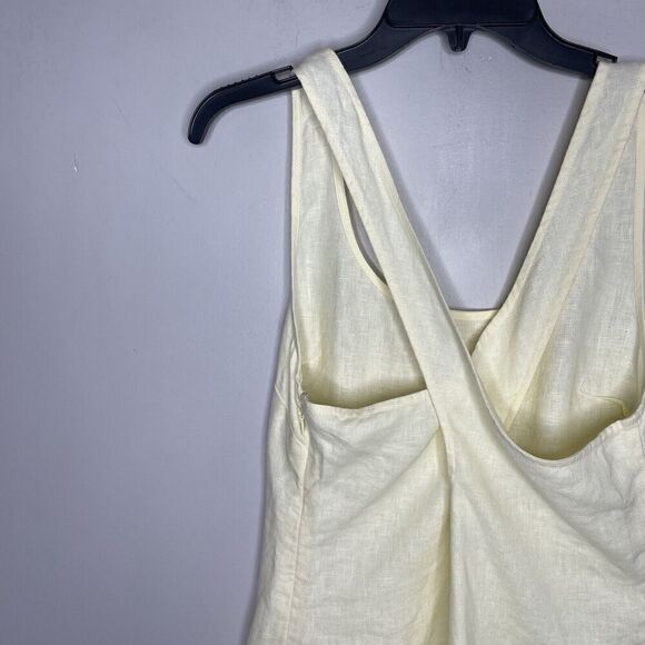 MADEWELL Mini Dress Women 2 Pale Yellow 100% Linen NEW Cross Back A-Line NR350 - Picture 9 of 14